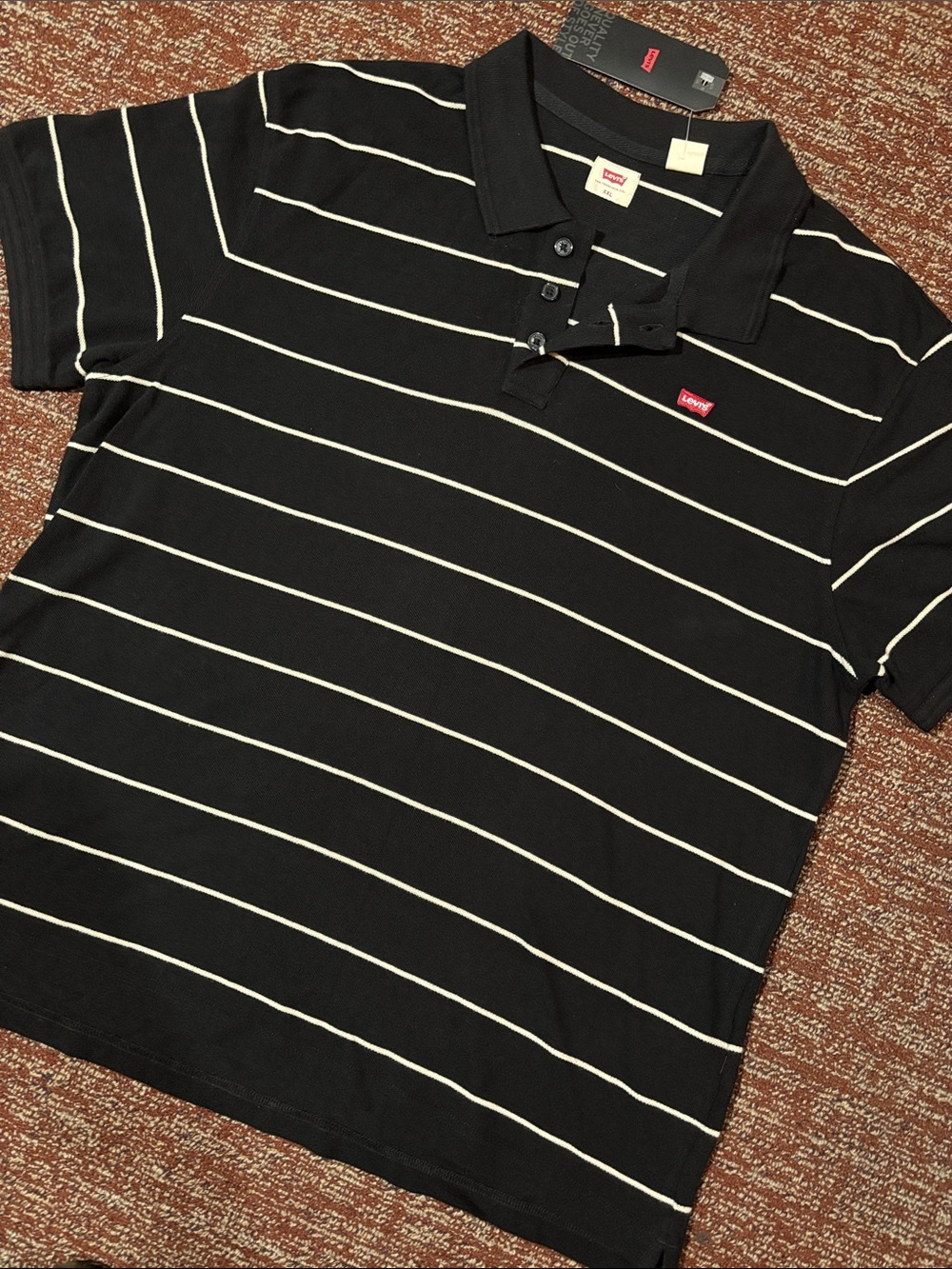 NWT Levi's Polo black/white striped short sleeve knit  preppy relaxed fit XXL
